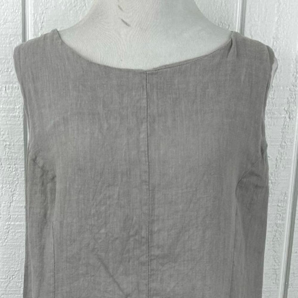 Piazza Del Tempio Linen Dress Taupe Sleeveless Lagenlook Raw Hem Italy M - Picture 3 of 6